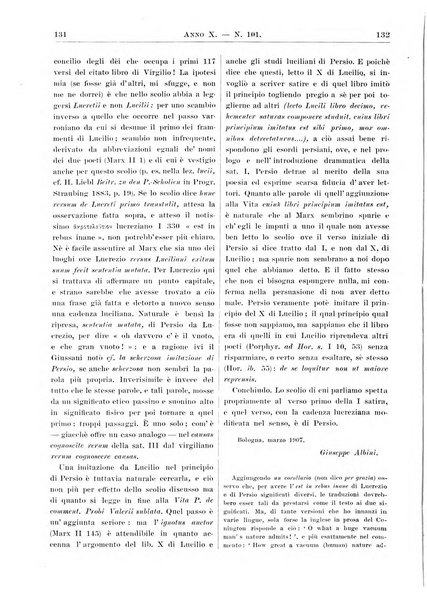 Atene e Roma bullettino della società italiana della diffusione e l'incoraggiamento degli studi classici