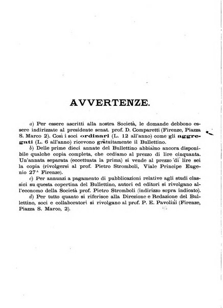 Atene e Roma bullettino della società italiana della diffusione e l'incoraggiamento degli studi classici