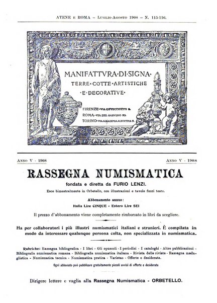 Atene e Roma bullettino della società italiana della diffusione e l'incoraggiamento degli studi classici