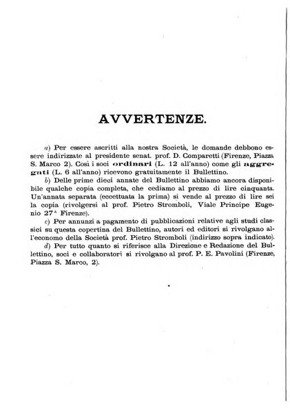 Atene e Roma bullettino della società italiana della diffusione e l'incoraggiamento degli studi classici