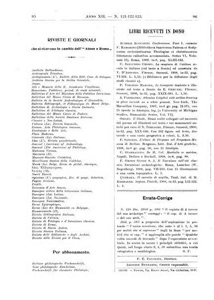 Atene e Roma bullettino della società italiana della diffusione e l'incoraggiamento degli studi classici