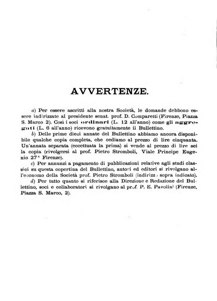 Atene e Roma bullettino della società italiana della diffusione e l'incoraggiamento degli studi classici