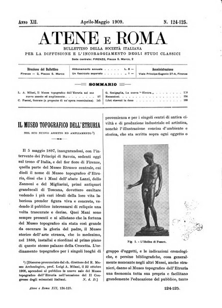 Atene e Roma bullettino della società italiana della diffusione e l'incoraggiamento degli studi classici