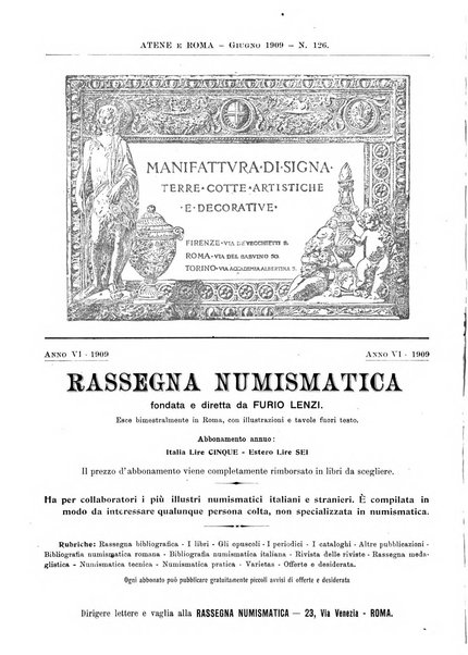 Atene e Roma bullettino della società italiana della diffusione e l'incoraggiamento degli studi classici