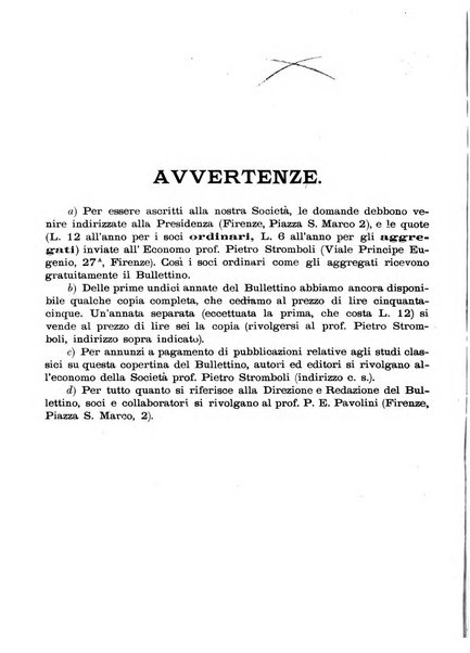 Atene e Roma bullettino della società italiana della diffusione e l'incoraggiamento degli studi classici