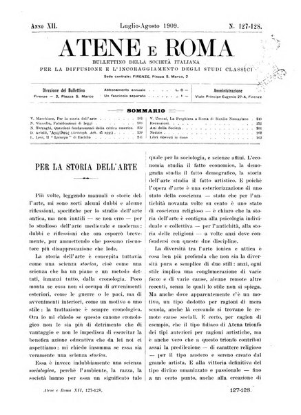 Atene e Roma bullettino della società italiana della diffusione e l'incoraggiamento degli studi classici