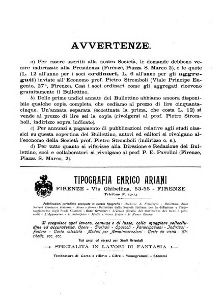 Atene e Roma bullettino della società italiana della diffusione e l'incoraggiamento degli studi classici