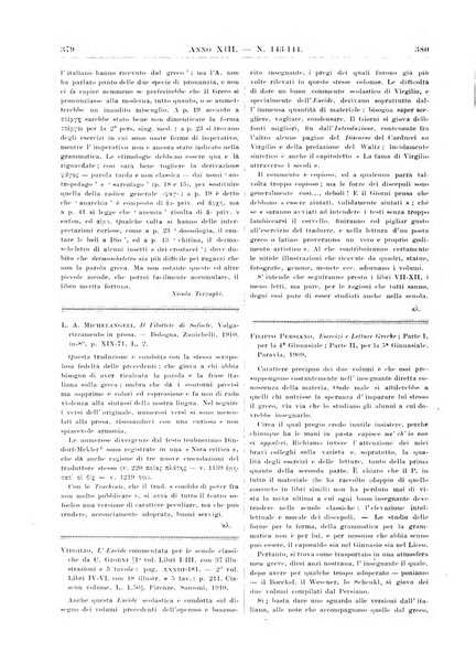 Atene e Roma bullettino della società italiana della diffusione e l'incoraggiamento degli studi classici