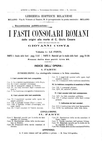 Atene e Roma bullettino della società italiana della diffusione e l'incoraggiamento degli studi classici