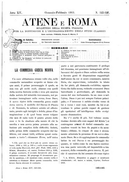 Atene e Roma bullettino della società italiana della diffusione e l'incoraggiamento degli studi classici