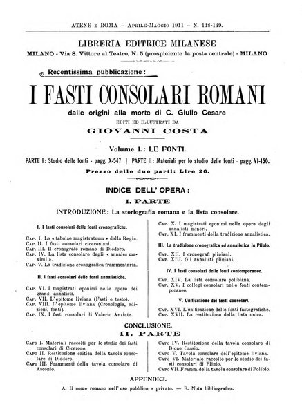 Atene e Roma bullettino della società italiana della diffusione e l'incoraggiamento degli studi classici