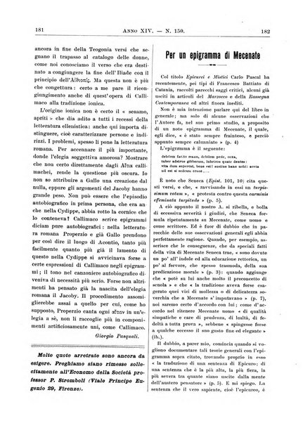 Atene e Roma bullettino della società italiana della diffusione e l'incoraggiamento degli studi classici