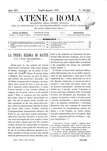 Atene e Roma bullettino della società italiana della diffusione e l'incoraggiamento degli studi classici