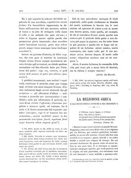 Atene e Roma bullettino della società italiana della diffusione e l'incoraggiamento degli studi classici