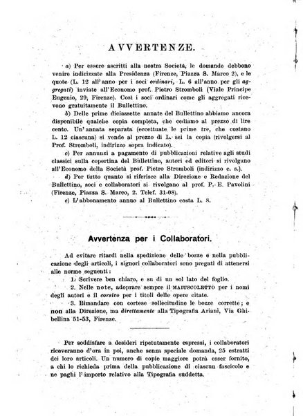 Atene e Roma bullettino della società italiana della diffusione e l'incoraggiamento degli studi classici