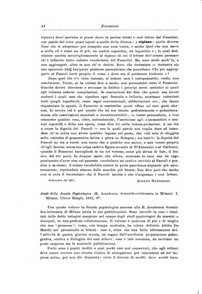 Atene e Roma bullettino della società italiana della diffusione e l'incoraggiamento degli studi classici