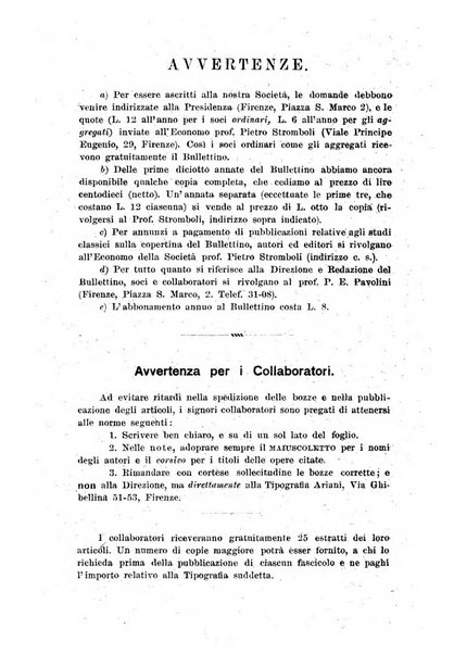 Atene e Roma bullettino della società italiana della diffusione e l'incoraggiamento degli studi classici