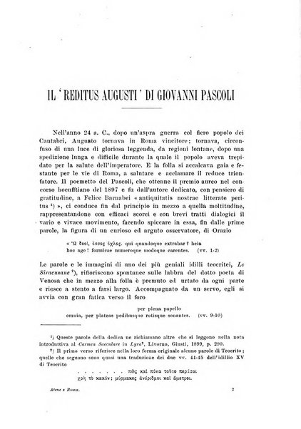 Atene e Roma bullettino della società italiana della diffusione e l'incoraggiamento degli studi classici