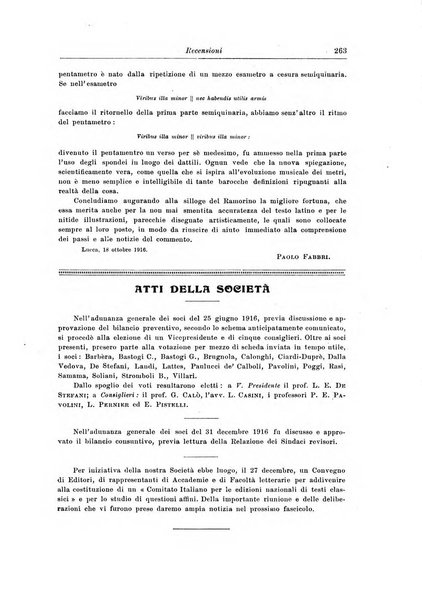 Atene e Roma bullettino della società italiana della diffusione e l'incoraggiamento degli studi classici