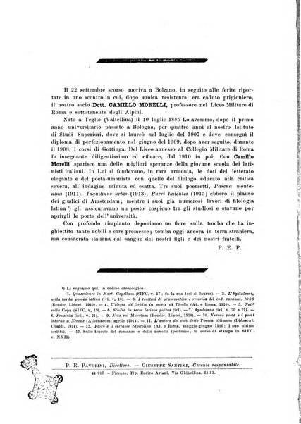 Atene e Roma bullettino della società italiana della diffusione e l'incoraggiamento degli studi classici