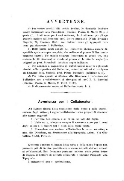 Atene e Roma bullettino della società italiana della diffusione e l'incoraggiamento degli studi classici