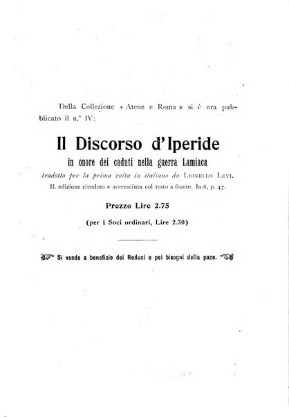 Atene e Roma bullettino della società italiana della diffusione e l'incoraggiamento degli studi classici