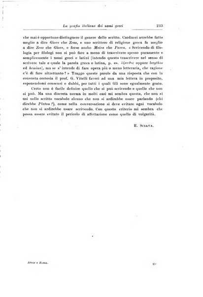 Atene e Roma bullettino della società italiana della diffusione e l'incoraggiamento degli studi classici