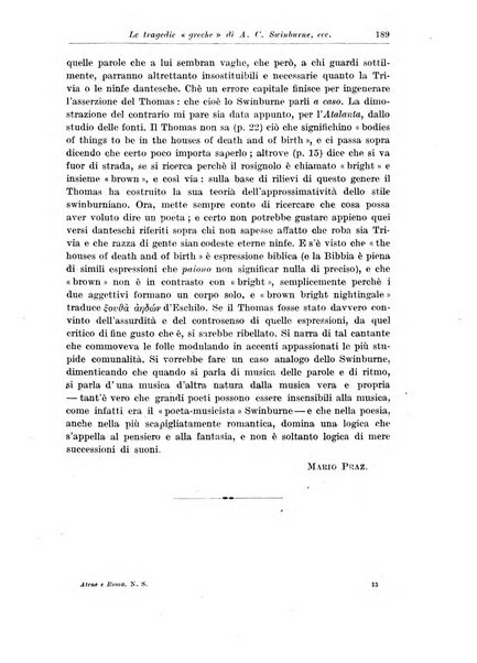 Atene e Roma bullettino della società italiana della diffusione e l'incoraggiamento degli studi classici