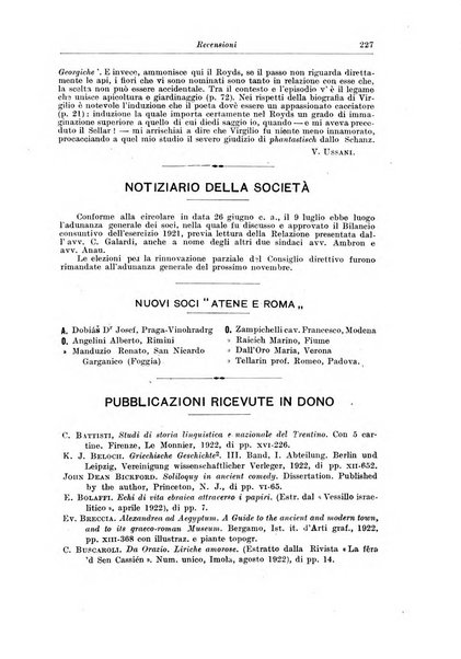 Atene e Roma bullettino della società italiana della diffusione e l'incoraggiamento degli studi classici