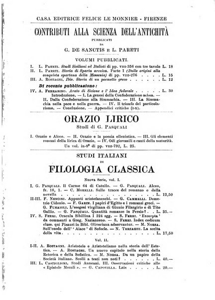 Atene e Roma bullettino della società italiana della diffusione e l'incoraggiamento degli studi classici