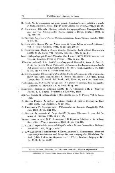 Atene e Roma bullettino della società italiana della diffusione e l'incoraggiamento degli studi classici