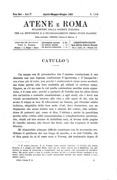 Atene e Roma bullettino della società italiana della diffusione e l'incoraggiamento degli studi classici