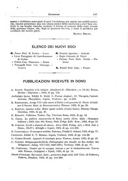 Atene e Roma bullettino della società italiana della diffusione e l'incoraggiamento degli studi classici