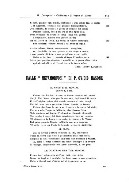 Atene e Roma bullettino della società italiana della diffusione e l'incoraggiamento degli studi classici