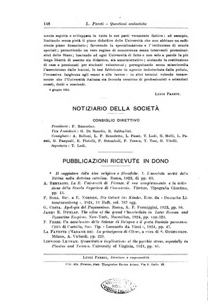 Atene e Roma bullettino della società italiana della diffusione e l'incoraggiamento degli studi classici