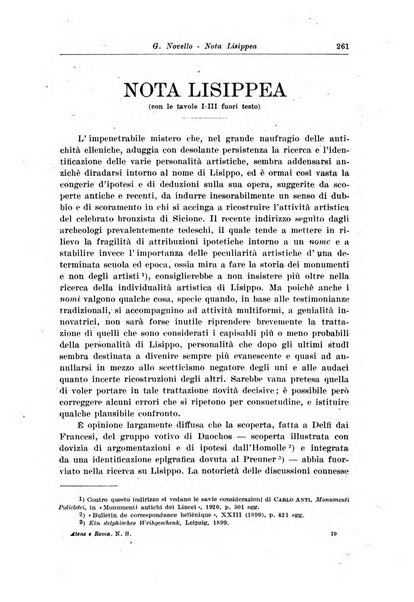 Atene e Roma bullettino della società italiana della diffusione e l'incoraggiamento degli studi classici