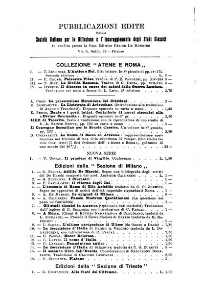 Atene e Roma bullettino della società italiana della diffusione e l'incoraggiamento degli studi classici