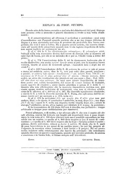 Atene e Roma bullettino della società italiana della diffusione e l'incoraggiamento degli studi classici