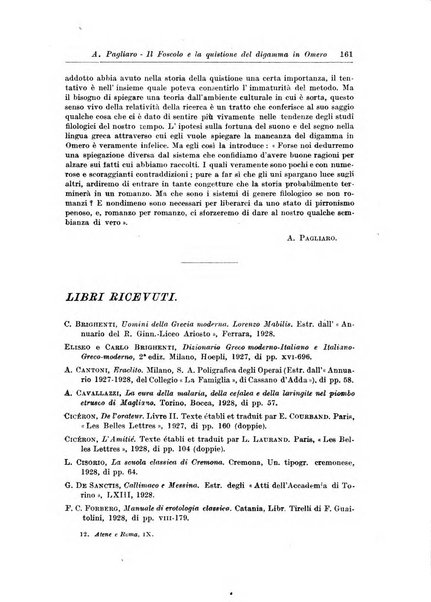 Atene e Roma bullettino della società italiana della diffusione e l'incoraggiamento degli studi classici