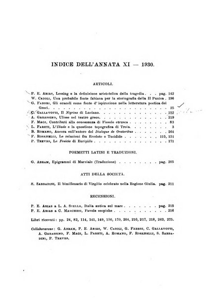 Atene e Roma bullettino della società italiana della diffusione e l'incoraggiamento degli studi classici