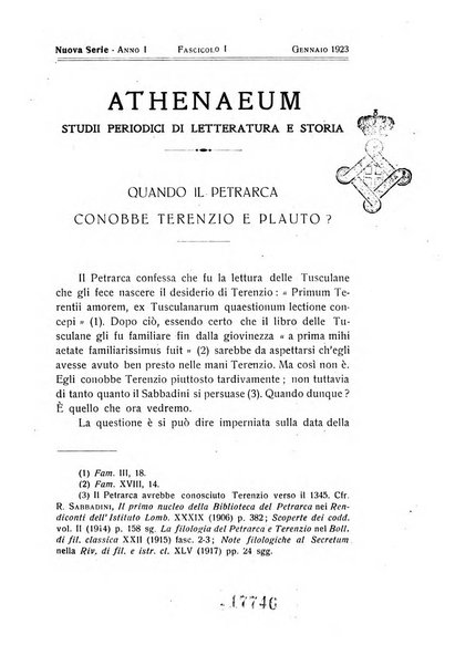 Athenaeum studi periodici di letteratura e storia