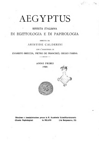 Aegyptus rivista italiana di egittologia e di papirologia