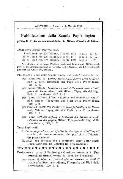 Aegyptus rivista italiana di egittologia e di papirologia