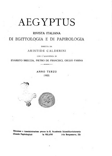 Aegyptus rivista italiana di egittologia e di papirologia