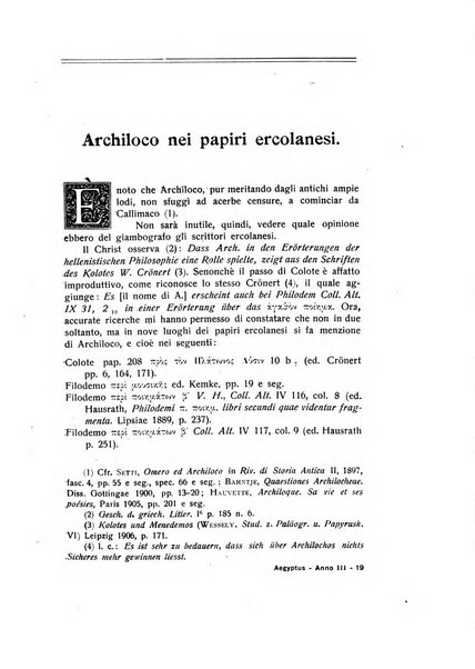 Aegyptus rivista italiana di egittologia e di papirologia