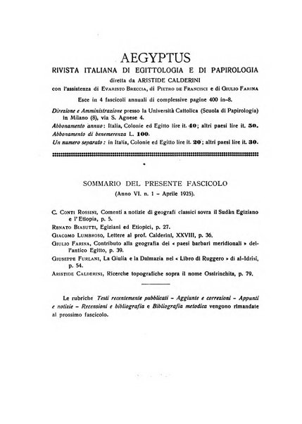 Aegyptus rivista italiana di egittologia e di papirologia