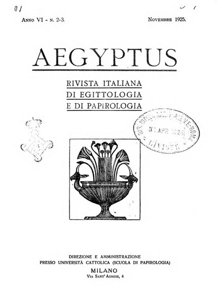 Aegyptus rivista italiana di egittologia e di papirologia