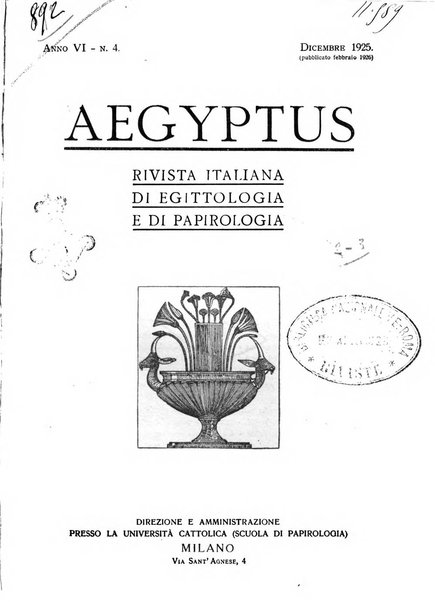 Aegyptus rivista italiana di egittologia e di papirologia