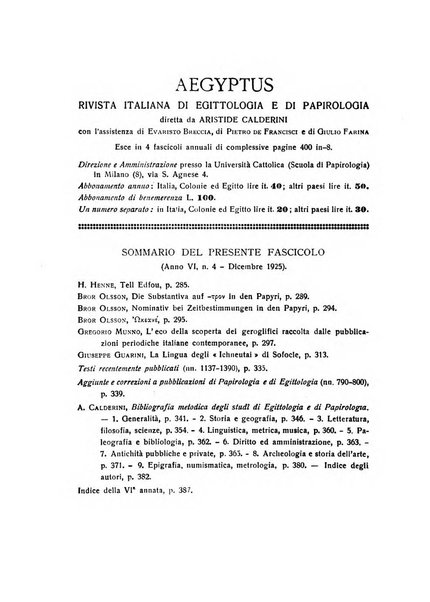 Aegyptus rivista italiana di egittologia e di papirologia