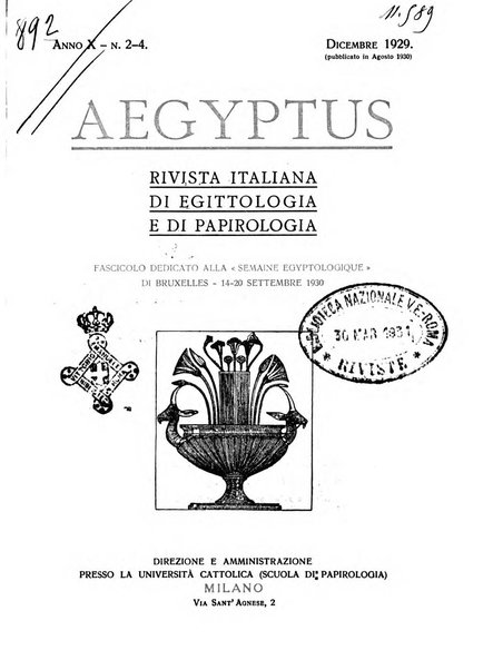 Aegyptus rivista italiana di egittologia e di papirologia